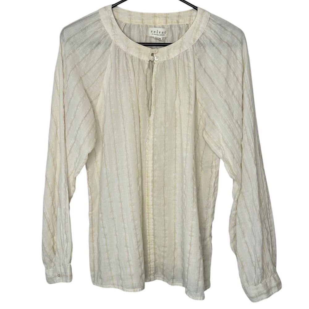 Velvet by Graham & Spencer Cream Button-Front Textured Blouse